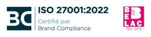 Exemple de logo de certification ISO 27001 de Brand Compliance avec le symbole BELAC